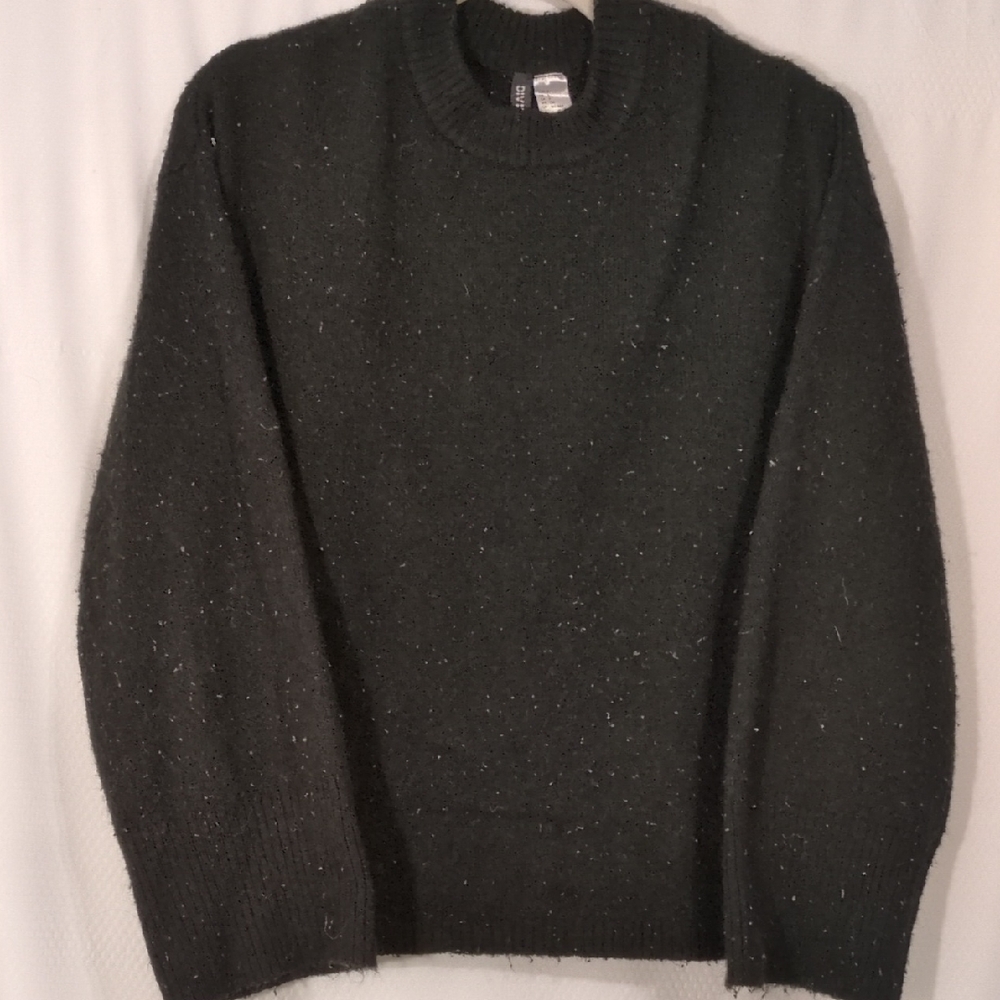 Divided Wool Black Crewneck Sweater WideArm Classic Comfortable Quiet Luxury SzS